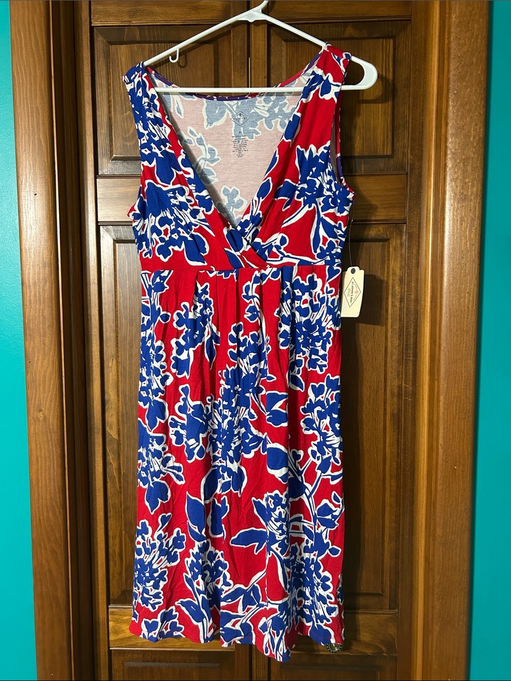 St. John's Bay Red & Blue Floral Midi Dress - Picture 1 of 5